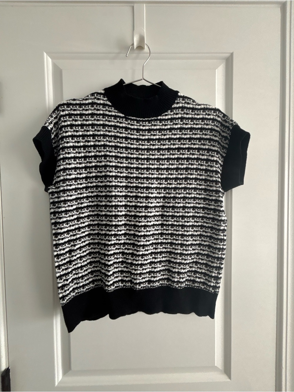 Tahari Black & White Striped Knit Tank with Rib Trim